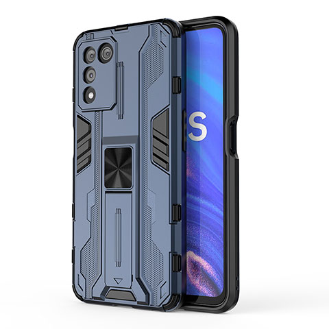 Coque Contour Silicone et Plastique Housse Etui Mat avec Aimant Magnetique Support pour Realme 9 SE 5G Bleu