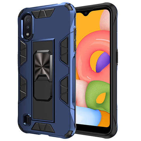 Coque Contour Silicone et Plastique Housse Etui Mat avec Aimant Magnetique Support pour Samsung Galaxy A01 SM-A015 Bleu