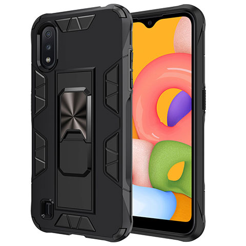 Coque Contour Silicone et Plastique Housse Etui Mat avec Aimant Magnetique Support pour Samsung Galaxy A01 SM-A015 Noir