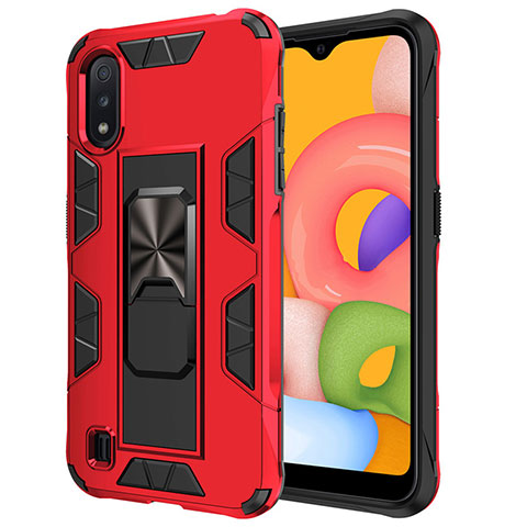 Coque Contour Silicone et Plastique Housse Etui Mat avec Aimant Magnetique Support pour Samsung Galaxy A01 SM-A015 Rouge