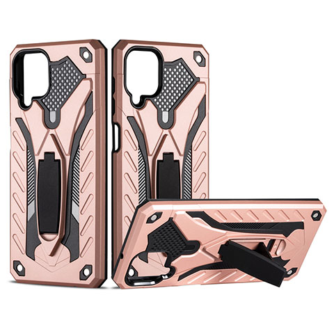 Coque Contour Silicone et Plastique Housse Etui Mat avec Aimant Magnetique Support pour Samsung Galaxy A12 5G Or Rose