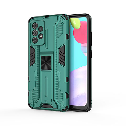 Coque Contour Silicone et Plastique Housse Etui Mat avec Aimant Magnetique Support pour Samsung Galaxy A52s 5G Vert