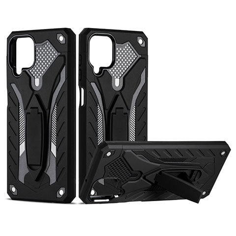 Coque Contour Silicone et Plastique Housse Etui Mat avec Aimant Magnetique Support pour Samsung Galaxy F12 Noir