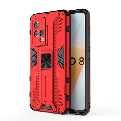 Coque Contour Silicone et Plastique Housse Etui Mat avec Aimant Magnetique Support pour Vivo iQOO 8 5G Rouge