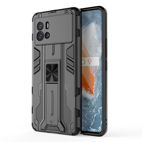 Coque Contour Silicone et Plastique Housse Etui Mat avec Aimant Magnetique Support pour Vivo iQOO 9 Pro 5G Noir