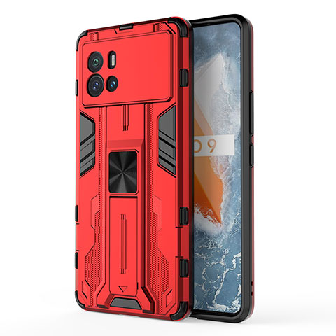 Coque Contour Silicone et Plastique Housse Etui Mat avec Aimant Magnetique Support pour Vivo iQOO 9 Pro 5G Rouge