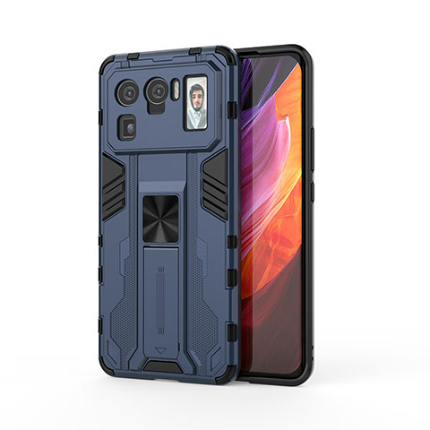 Coque Contour Silicone et Plastique Housse Etui Mat avec Aimant Magnetique Support pour Xiaomi Mi 11 Ultra 5G Bleu