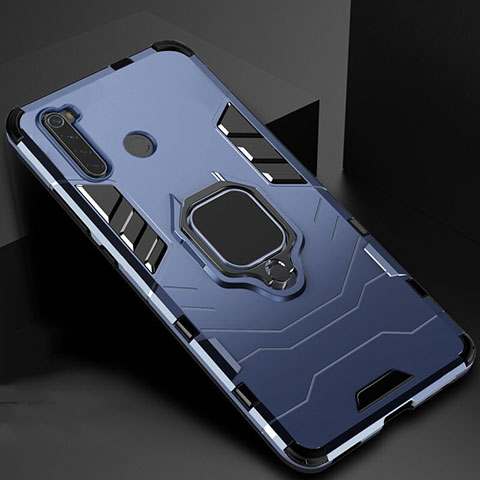 Coque Contour Silicone et Plastique Housse Etui Mat avec Aimant Magnetique Support pour Xiaomi Redmi Note 8 (2021) Bleu