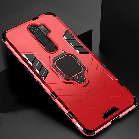 Coque Contour Silicone et Plastique Housse Etui Mat avec Aimant Magnetique Support pour Xiaomi Redmi Note 8 Pro Rouge