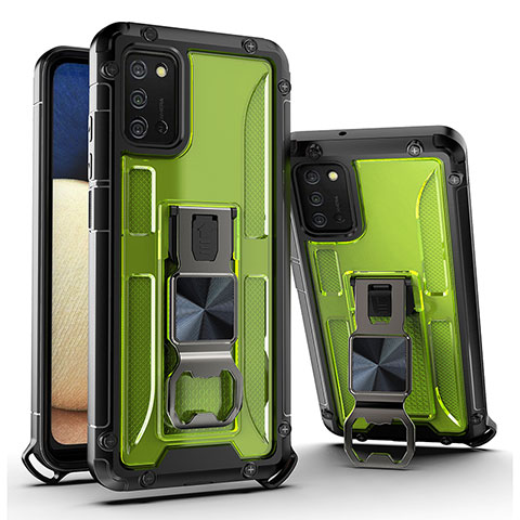 Coque Contour Silicone et Plastique Housse Etui Mat avec Aimant Magnetique Support Q01W pour Samsung Galaxy A02s Vert