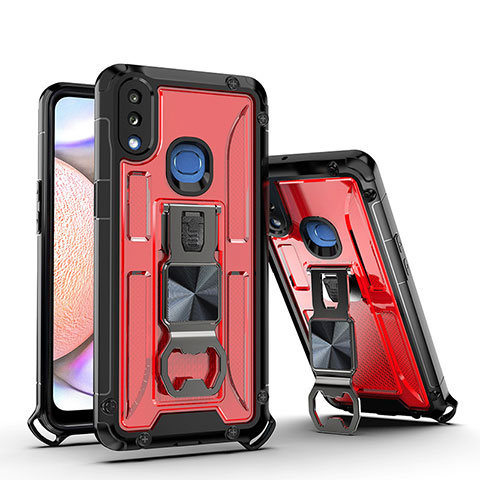 Coque Contour Silicone et Plastique Housse Etui Mat avec Aimant Magnetique Support Q01W pour Samsung Galaxy A10s Rouge