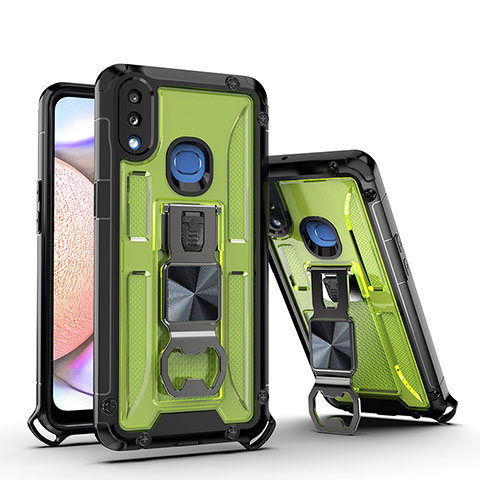 Coque Contour Silicone et Plastique Housse Etui Mat avec Aimant Magnetique Support Q01W pour Samsung Galaxy A10s Vert