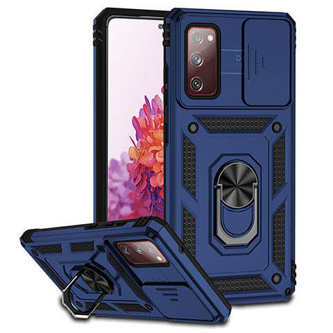 Coque Contour Silicone et Plastique Housse Etui Mat avec Aimant Magnetique Support Q01W pour Samsung Galaxy S20 FE 5G Bleu