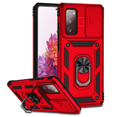 Coque Contour Silicone et Plastique Housse Etui Mat avec Aimant Magnetique Support Q01W pour Samsung Galaxy S20 FE 5G Rouge