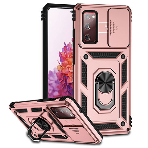 Coque Contour Silicone et Plastique Housse Etui Mat avec Aimant Magnetique Support Q01W pour Samsung Galaxy S20 Lite 5G Or Rose