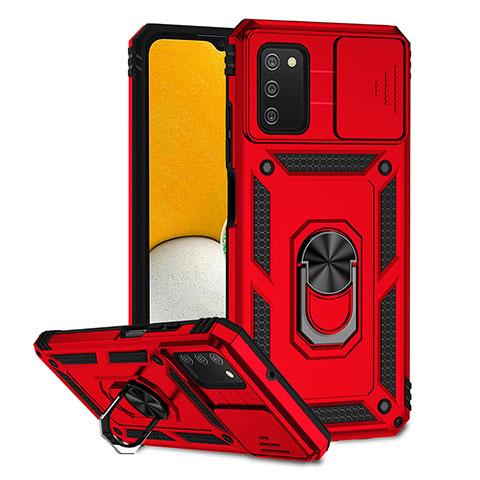 Coque Contour Silicone et Plastique Housse Etui Mat avec Aimant Magnetique Support Q02W pour Samsung Galaxy A02s Rouge