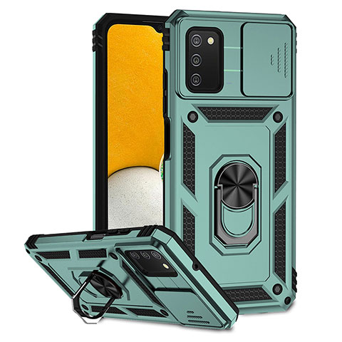 Coque Contour Silicone et Plastique Housse Etui Mat avec Aimant Magnetique Support Q02W pour Samsung Galaxy A02s Vert