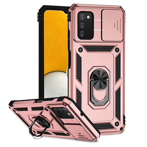 Coque Contour Silicone et Plastique Housse Etui Mat avec Aimant Magnetique Support Q02W pour Samsung Galaxy A03s Or Rose