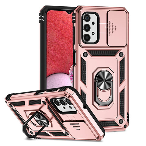 Coque Contour Silicone et Plastique Housse Etui Mat avec Aimant Magnetique Support Q02W pour Samsung Galaxy A13 4G Or Rose