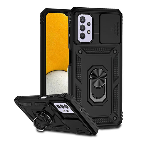 Coque Contour Silicone et Plastique Housse Etui Mat avec Aimant Magnetique Support Q02W pour Samsung Galaxy M32 5G Noir