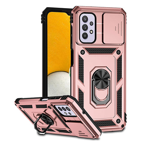 Coque Contour Silicone et Plastique Housse Etui Mat avec Aimant Magnetique Support Q02W pour Samsung Galaxy M32 5G Or Rose