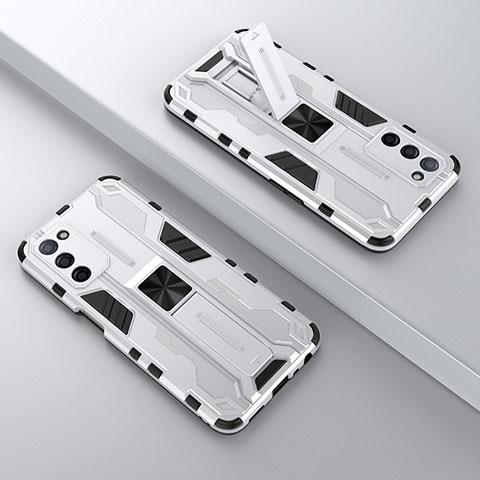 Coque Contour Silicone et Plastique Housse Etui Mat avec Aimant Magnetique Support T01 pour Oppo A53s 5G Blanc