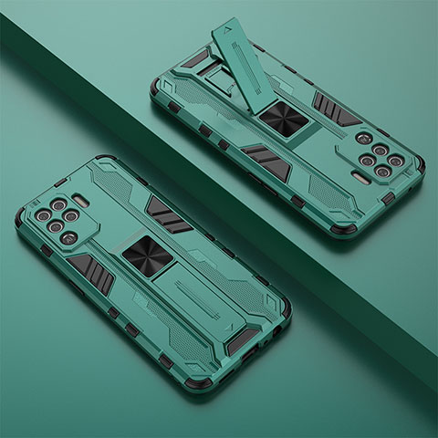 Coque Contour Silicone et Plastique Housse Etui Mat avec Aimant Magnetique Support T01 pour Oppo F19 Pro Vert