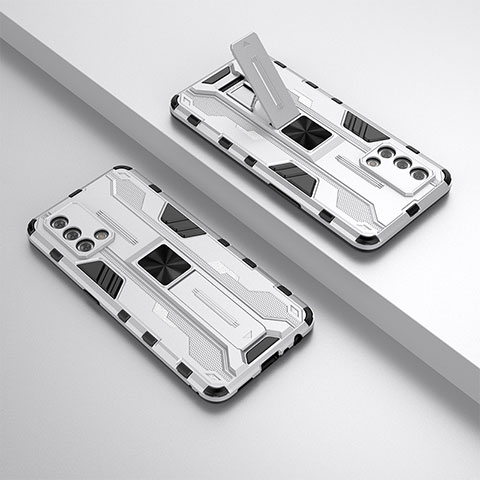 Coque Contour Silicone et Plastique Housse Etui Mat avec Aimant Magnetique Support T01 pour Oppo F19s Blanc