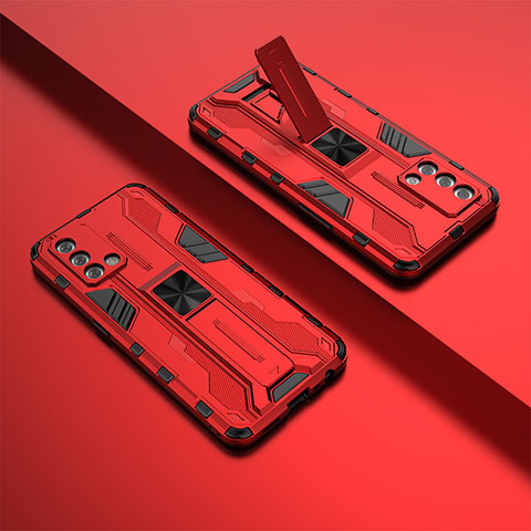 Coque Contour Silicone et Plastique Housse Etui Mat avec Aimant Magnetique Support T01 pour Oppo F19s Rouge