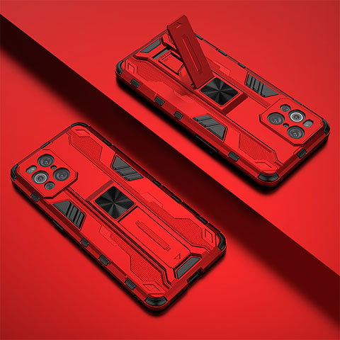 Coque Contour Silicone et Plastique Housse Etui Mat avec Aimant Magnetique Support T01 pour Oppo Find X3 Pro 5G Rouge