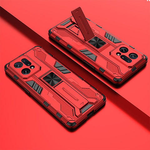 Coque Contour Silicone et Plastique Housse Etui Mat avec Aimant Magnetique Support T01 pour Oppo Find X5 5G Rouge