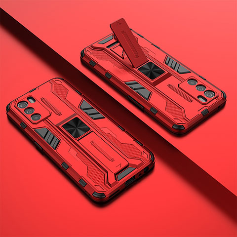 Coque Contour Silicone et Plastique Housse Etui Mat avec Aimant Magnetique Support T01 pour Oppo K9 Pro 5G Rouge