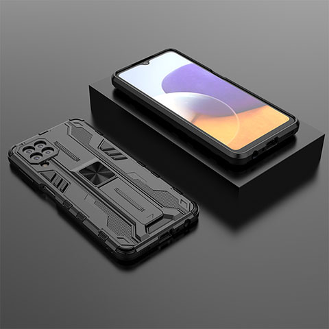 Coque Contour Silicone et Plastique Housse Etui Mat avec Aimant Magnetique Support T01 pour Samsung Galaxy A22 4G Noir