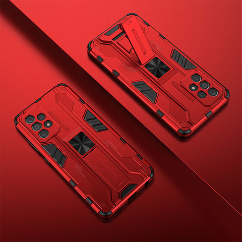 Coque Contour Silicone et Plastique Housse Etui Mat avec Aimant Magnetique Support T01 pour Samsung Galaxy A52s 5G Rouge