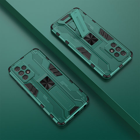 Coque Contour Silicone et Plastique Housse Etui Mat avec Aimant Magnetique Support T01 pour Samsung Galaxy A52s 5G Vert