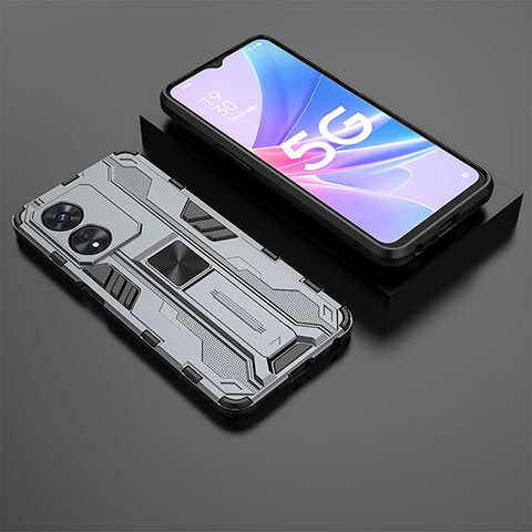 Coque Contour Silicone et Plastique Housse Etui Mat avec Aimant Magnetique Support T02 pour Oppo A1 Pro 5G Gris