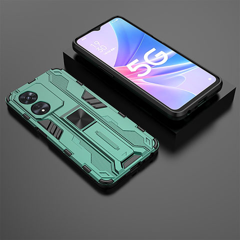 Coque Contour Silicone et Plastique Housse Etui Mat avec Aimant Magnetique Support T02 pour Oppo A1 Pro 5G Vert