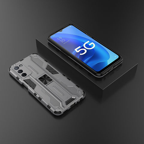 Coque Contour Silicone et Plastique Housse Etui Mat avec Aimant Magnetique Support T02 pour Oppo A53s 5G Gris