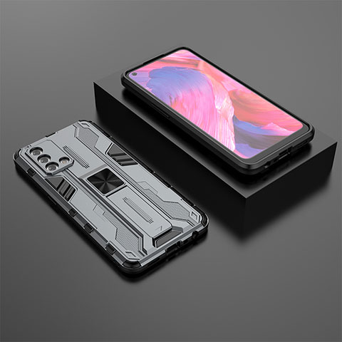 Coque Contour Silicone et Plastique Housse Etui Mat avec Aimant Magnetique Support T02 pour Oppo A74 4G Gris