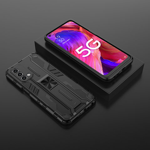 Coque Contour Silicone et Plastique Housse Etui Mat avec Aimant Magnetique Support T02 pour Oppo A93 5G Noir