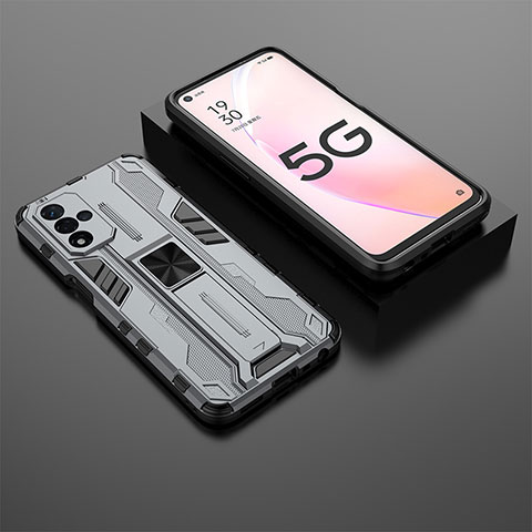 Coque Contour Silicone et Plastique Housse Etui Mat avec Aimant Magnetique Support T02 pour Oppo A93s 5G Gris