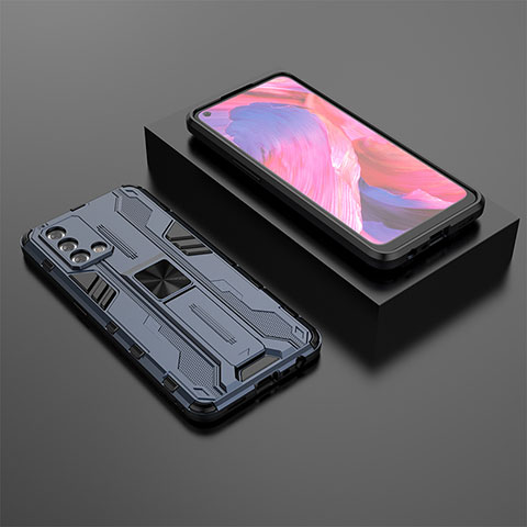 Coque Contour Silicone et Plastique Housse Etui Mat avec Aimant Magnetique Support T02 pour Oppo A95 4G Bleu