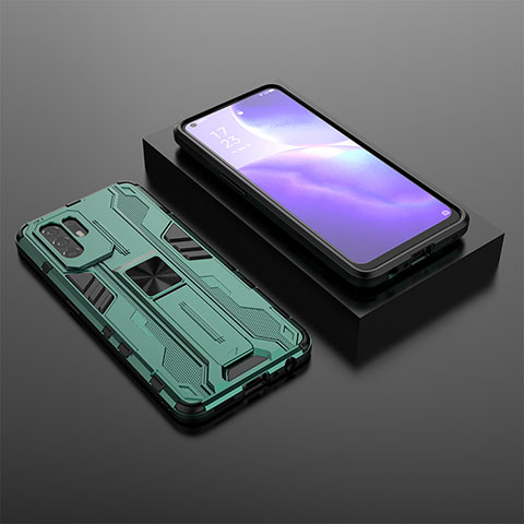 Coque Contour Silicone et Plastique Housse Etui Mat avec Aimant Magnetique Support T02 pour Oppo A95 5G Vert