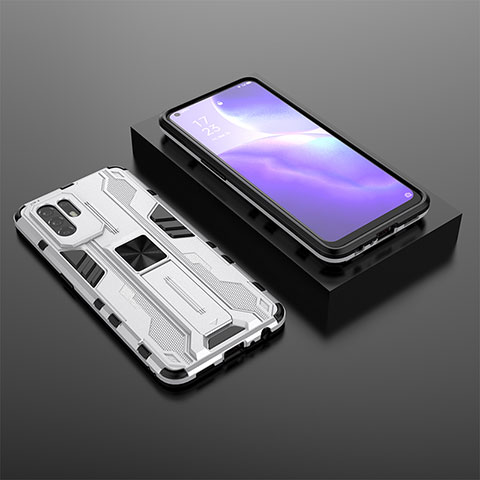 Coque Contour Silicone et Plastique Housse Etui Mat avec Aimant Magnetique Support T02 pour Oppo F19 Pro+ Plus 5G Blanc