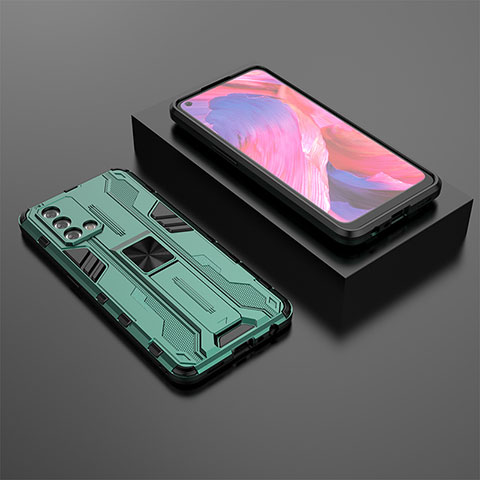 Coque Contour Silicone et Plastique Housse Etui Mat avec Aimant Magnetique Support T02 pour Oppo F19s Vert