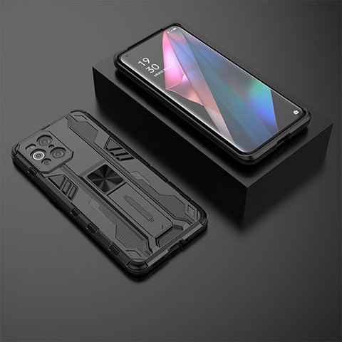 Coque Contour Silicone et Plastique Housse Etui Mat avec Aimant Magnetique Support T02 pour Oppo Find X3 Pro 5G Noir