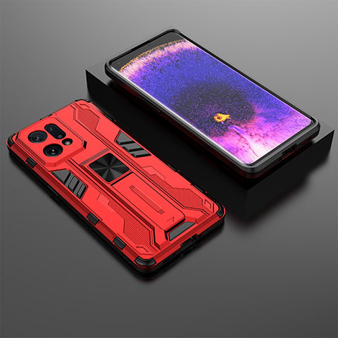 Coque Contour Silicone et Plastique Housse Etui Mat avec Aimant Magnetique Support T02 pour Oppo Find X5 5G Rouge