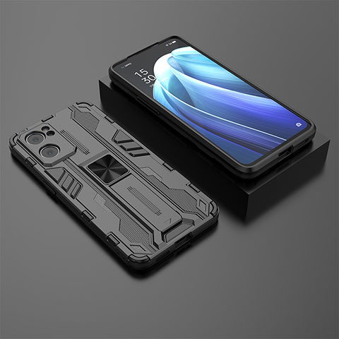 Coque Contour Silicone et Plastique Housse Etui Mat avec Aimant Magnetique Support T02 pour Oppo Find X5 Lite 5G Noir