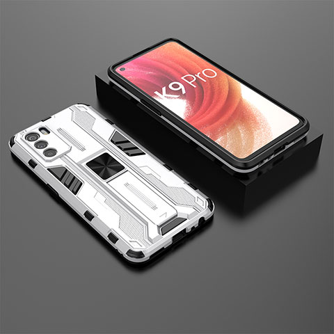 Coque Contour Silicone et Plastique Housse Etui Mat avec Aimant Magnetique Support T02 pour Oppo K9 Pro 5G Blanc