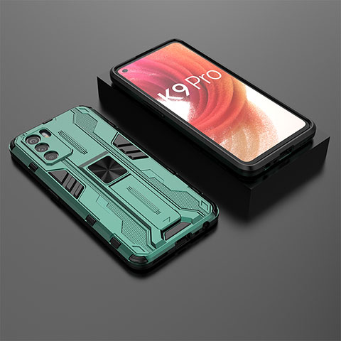 Coque Contour Silicone et Plastique Housse Etui Mat avec Aimant Magnetique Support T02 pour Oppo K9 Pro 5G Vert